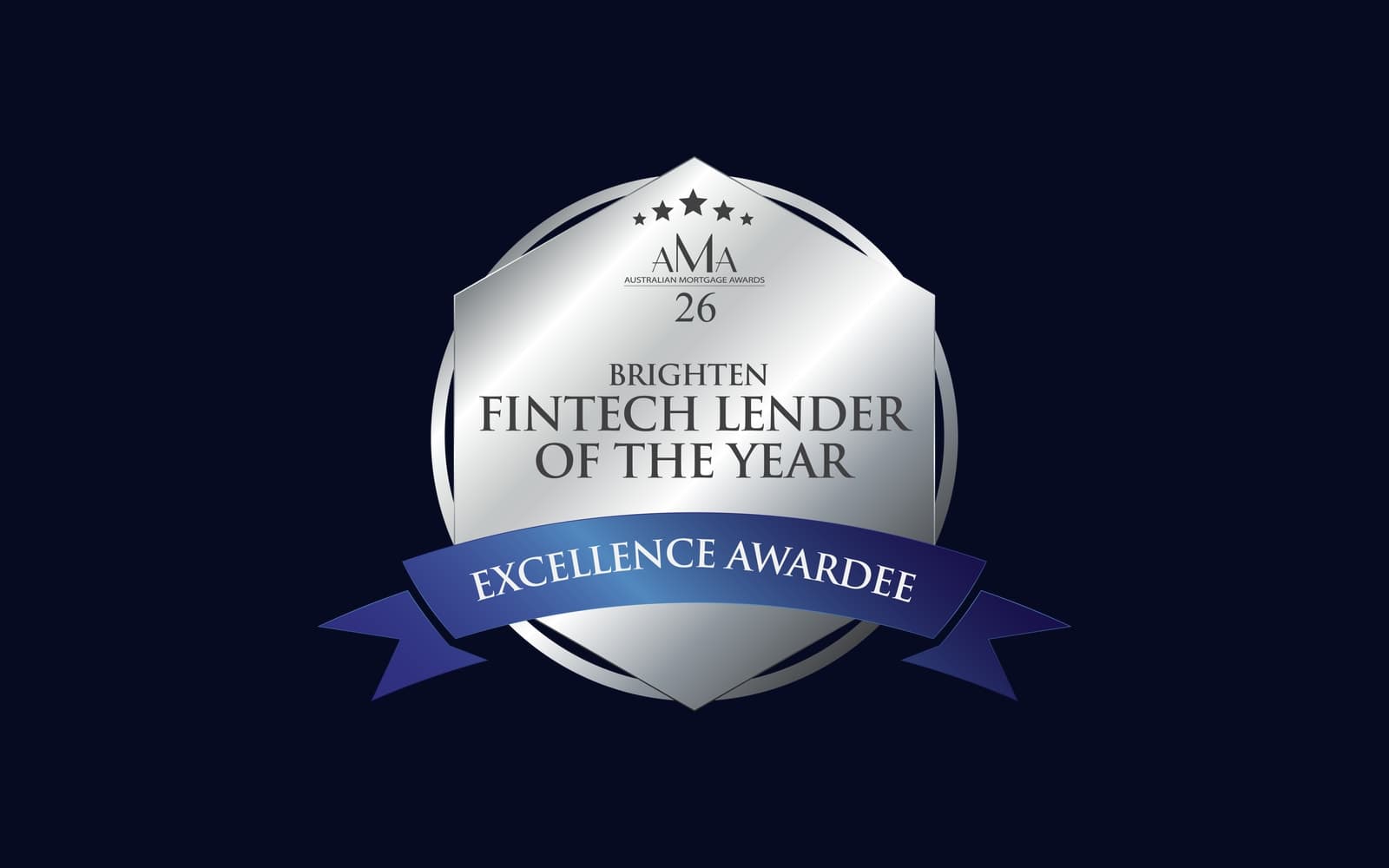 The Australian Mortgage Awards 2026 Excellence Awardee medal for Brighten Fintech Lender of the Year