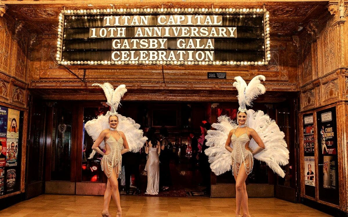 The State Theatre entrance lit up for the Titan Capital 10th Anniversary Gatsby Gala