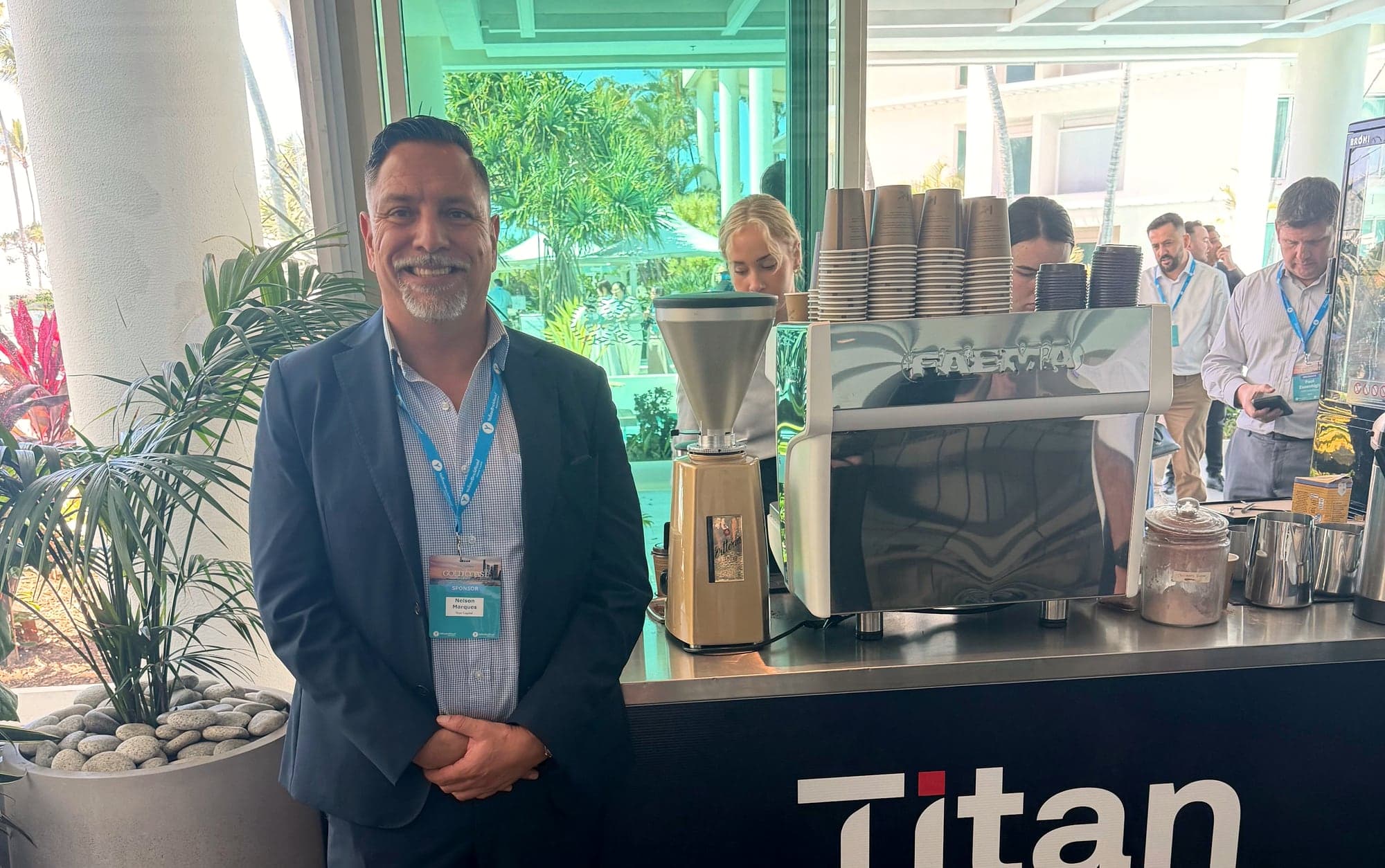 Nelson Marques at the Titan Capital coffee cart, YBR26